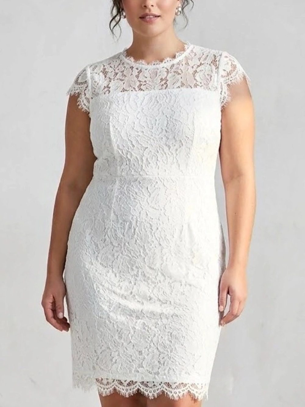 Merokeety Short Sleeve Lace Floral Cocktail Pencil Dress White Lace Floral